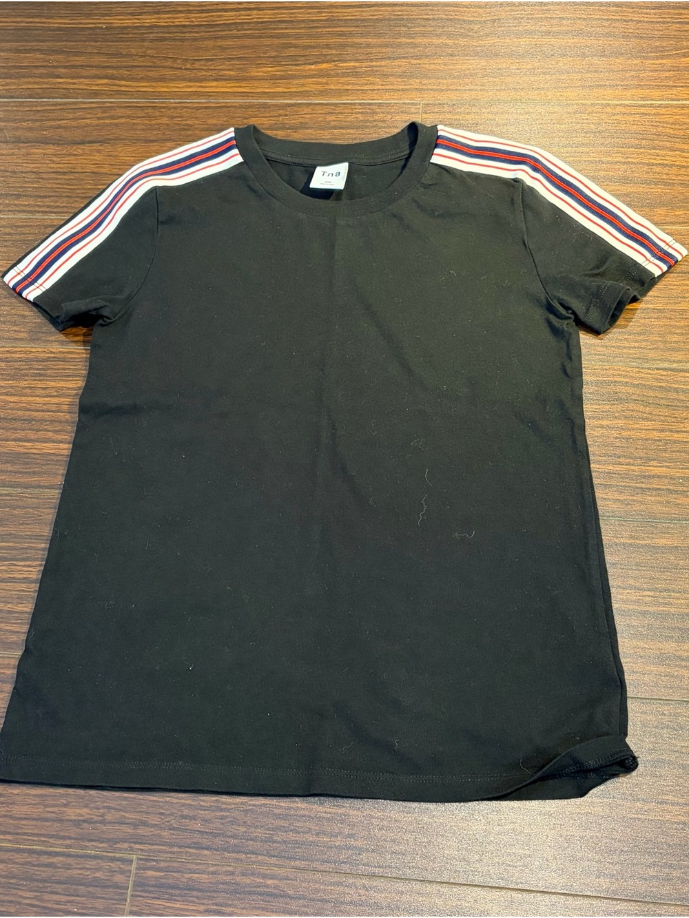 TNA Black Tee with Shoulder Stripes
